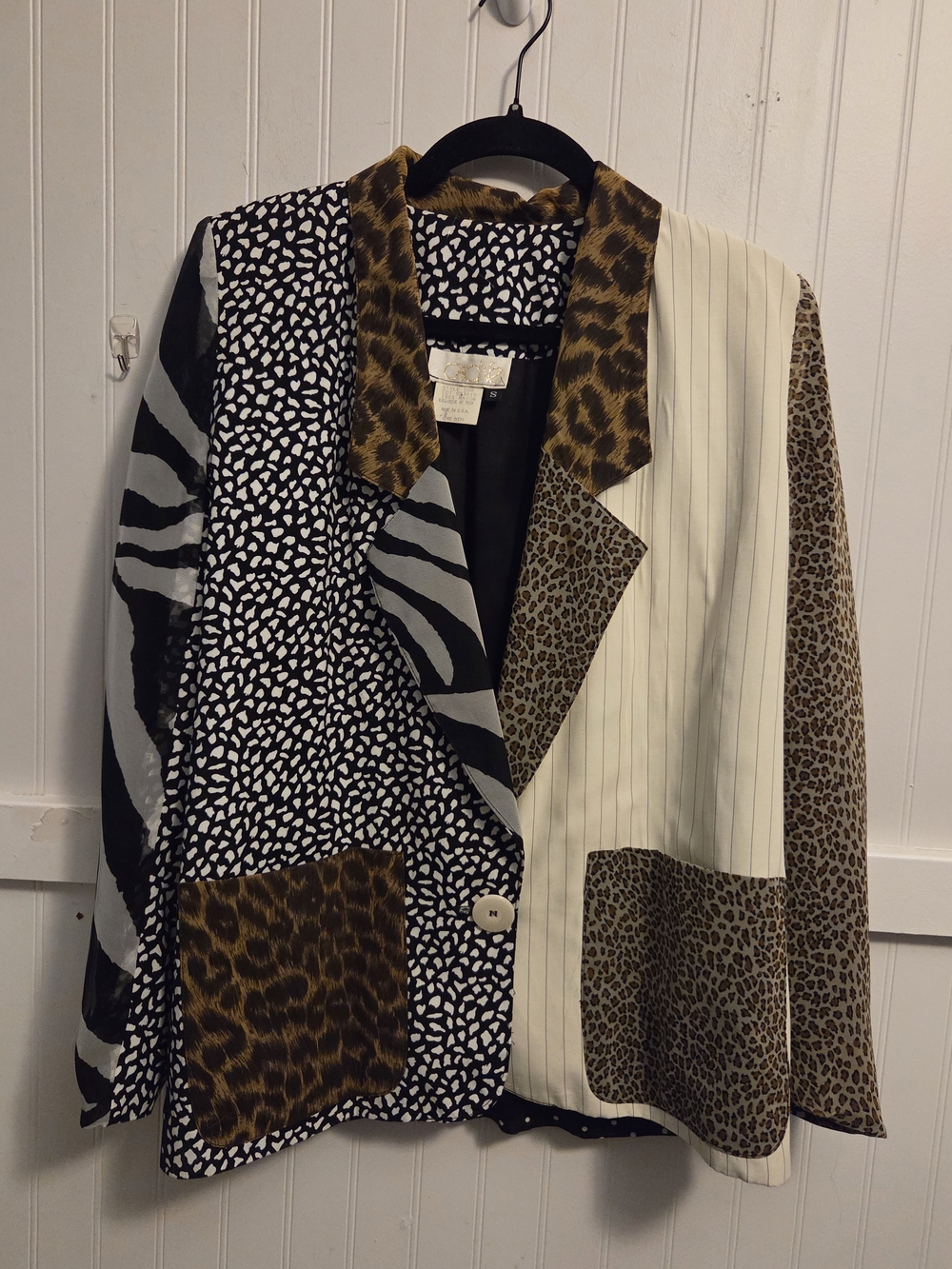Vintage Cache Animal-Print Patchwork Blazer in Brown & Black Size S Made In USA